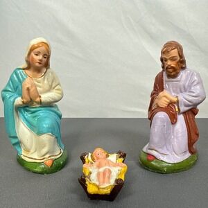 VTG Nativity Set Joseph Mary Paper Mache Germany Baby Jesus Plastic Hong Kong‎
